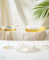 The Wine Savant Ripple Ribbed Champagne Coupe Iridescent Colored Glasses, Set of 4