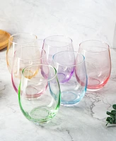 The Wine Savant Glass Colored Stemless Wine Glass, Set of 6