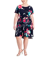 Robbie Bee Plus Printed Tied-Side Fit & Flare Dress