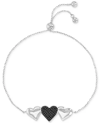 Black Spinel & Polished Hearts Chain Link Bolo Bracelet (3/8 ct. t.w.) in Sterling Silver