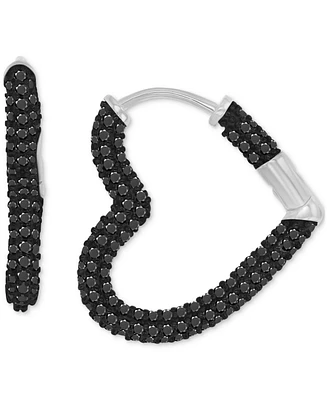 Black Spinel Heart Small Hoop Earrings (2-1/2 ct. t.w.) in Sterling Silver, 0.87"
