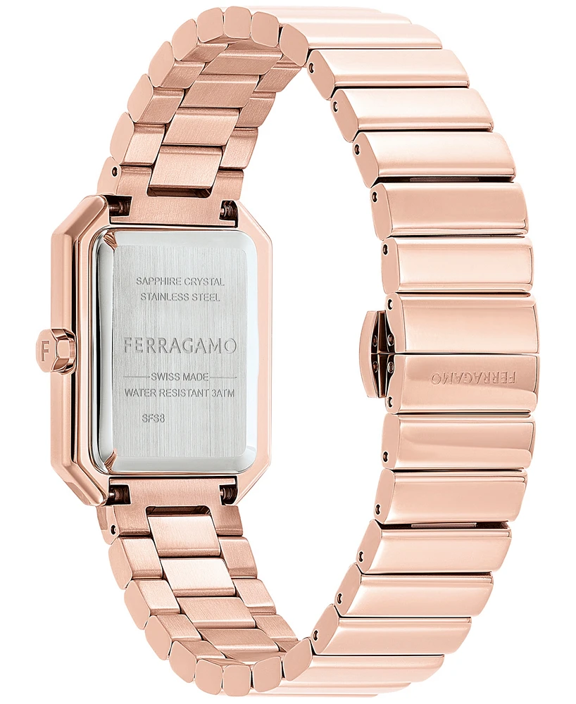 Salvatore Ferragamo Women's Swiss Rose Gold Ion Plated Stainless Steel Bracelet Watch 27x34mm