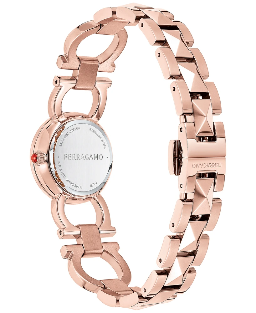 Salvatore Ferragamo Women's Swiss Rose Gold Ion Plated Stainless Steel Stud Link Bracelet Watch 25mm