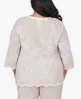 Alfred Dunner Plus Garden Party V-neck Embroidered Floral Top