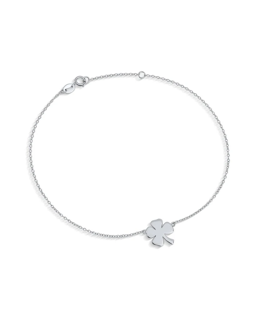 Bling Jewelry Four Leaf Shamrock Flower Anklet Lucky Charm Clover Ankle Bracelet For Women Curb Link Sterling Silver 9 To 10 Inch With Extender Adjust