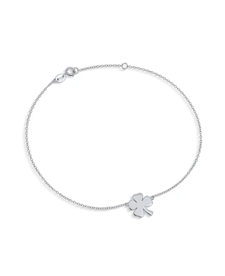 Bling Jewelry Four Leaf Shamrock Flower Anklet Lucky Charm Clover Ankle Bracelet For Women Teens Curb Link Sterling Silver 9 To 10 Inch With Extender