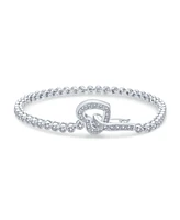 Bling Jewelry Bezel Set Round Cz Cubic Zirconia Tennis Bracelet Heart Shaped Open Latch Clasp For Women Sterling Silver 7.5 Inch New Version