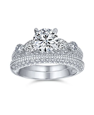 Bling Jewelry 1.25CT Round Solitaire Filigree Aaa Cz Engagement Wedding Band Ring Set For Women .925 Sterling Silver