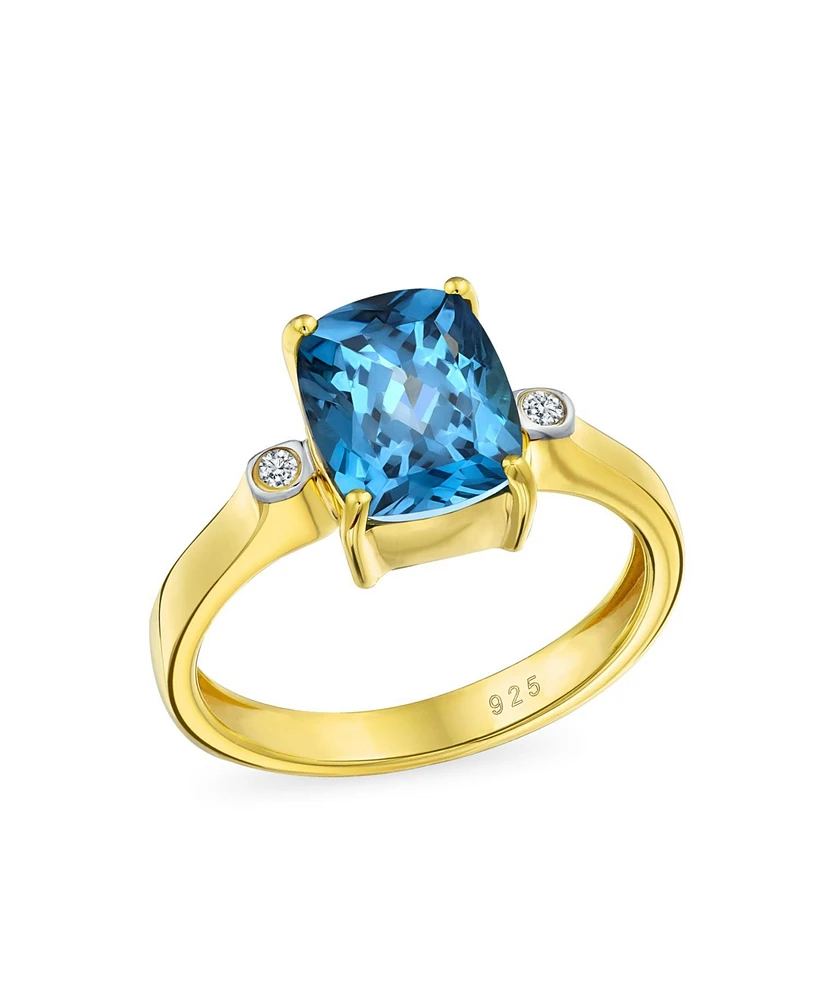 Bling Jewelry 3.17CT s Zircon Accent London Blue Natural Topaz Emerald Cut Cocktail Engagement Ring Yellow Gold Plated Sterling Silver