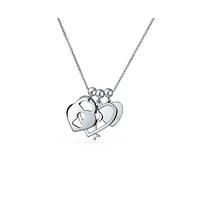 Love Lock And Key Heart 3 Charm Pendant Necklace For Women Teens .925 Sterling Silver