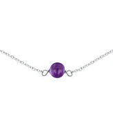 Bling Jewelry Delicate Simple Natural Purple Amethyst Chain Round Ball Bead Tin Cup Necklace For Women .925 Sterling Silver 18 Inch