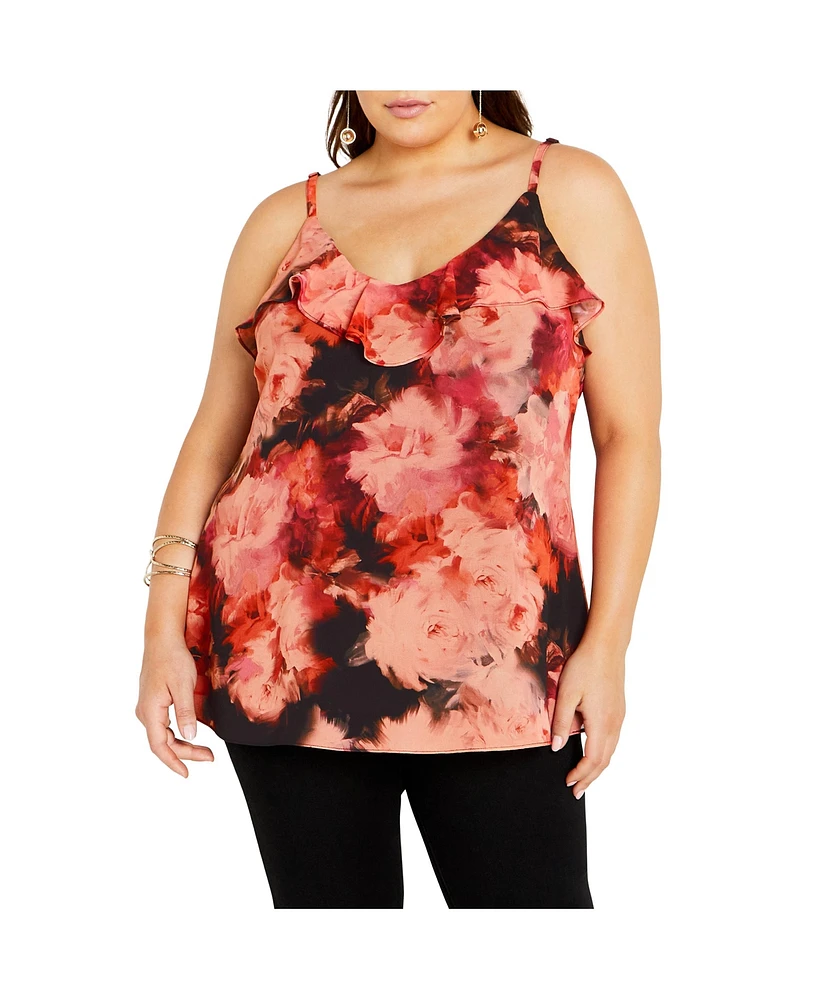 Plus Mischa Print Floral V Neck Ruffle Top