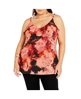 Plus Mischa Print Floral V Neck Ruffle Top