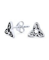 Bling Jewelry Ancient Small Celtic Irish Infinity Love Knot Trinity Symbol Stud Earrings For Women Oxidized Sterling Silver (7MM)