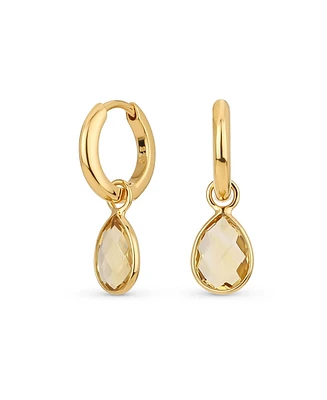 Bling Jewelry Classic Wedding Party Small 2 Ctw Yellow Citrine Halo Pear Shaped Teardrop Huggie Earrings Latch Hinge Back Hinge Gold Plated Sterling S
