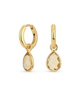 Bling Jewelry Classic Party Small 2 Ctw Yellow Natural Citrine Halo Pear Shaped Teardrop Huggie Earrings Latch Hinge Back Hinge Gold Plated Sterling S