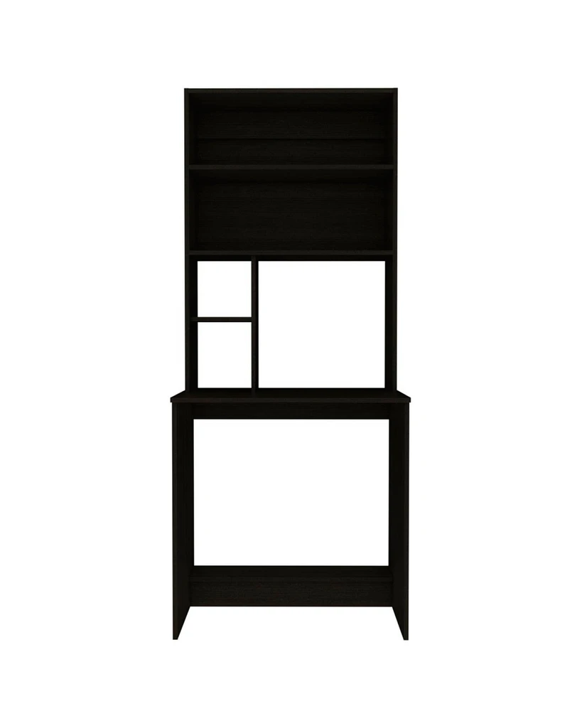 Simplie Fun Compu Hutch Desk, Four Shelves, Writing Desk, One Lower Shelf - Black