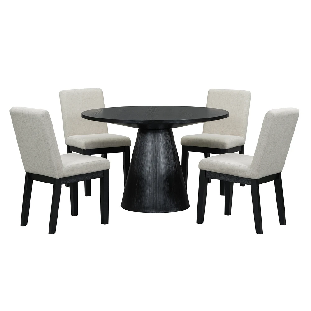 Simplie Fun 5-Piece Dining Set Retro Round Table With 4 Upholstered Chairs For Living Room, Dining Room (Black)