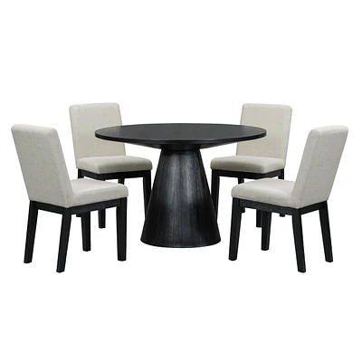 Simplie Fun 5-Piece Dining Set Retro Round Table With 4 Upholstered Chairs For Living Room, Room (Black)