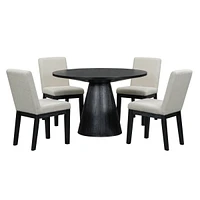 Simplie Fun 5-Piece Dining Set Retro Round Table With 4 Upholstered Chairs For Living Room, Dining Room (Black)