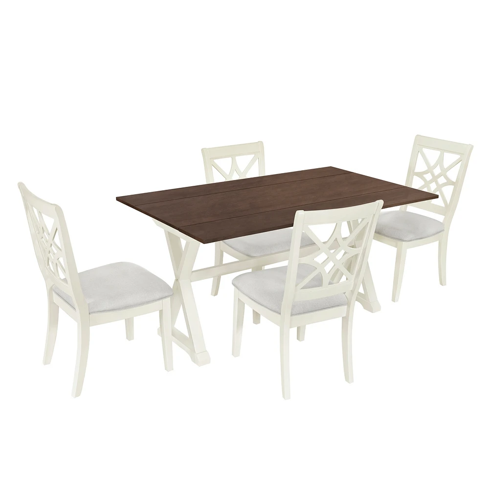 Simplie Fun Extendable Dining Set with X-Leg Table & Upholstered Chairs