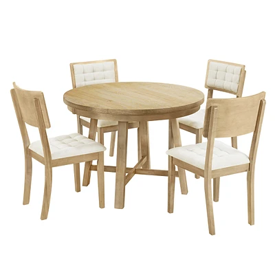Simplie Fun Rustic 42Inch Round Dining Table Set With Cross Legs And Upholstered Dining Chairs For Small Places