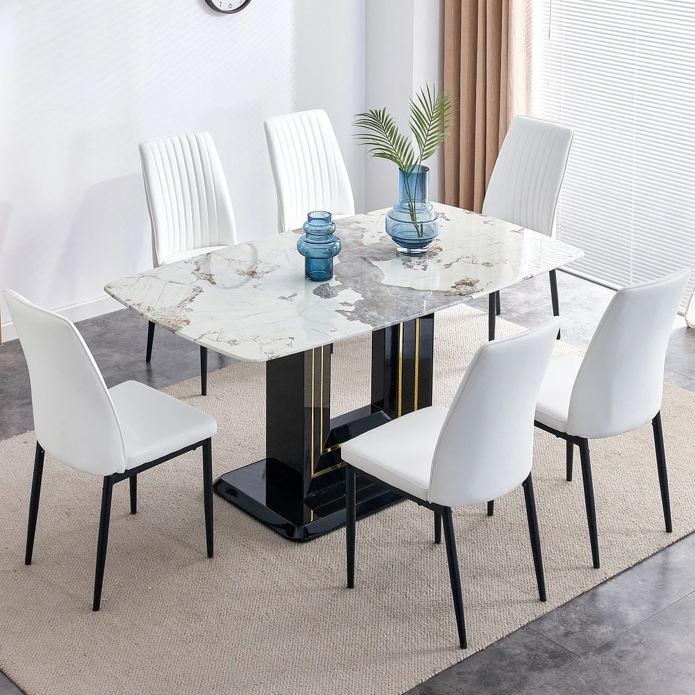 Streamdale Furniture Modern Faux Marble Dining Set for 6-8