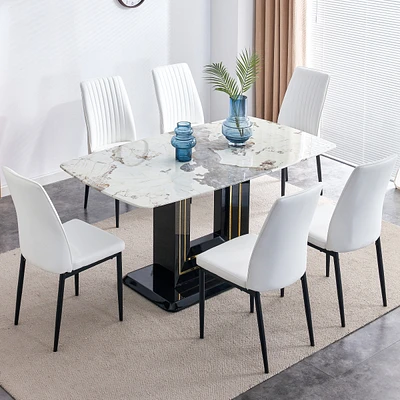 Simplie Fun Modern Faux Marble Dining Set for 6-8