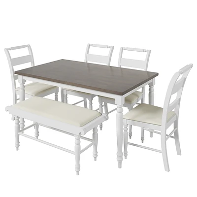 Simplie Fun Retro 6-Piece Dining Set with Upholstered Chairs and Bench