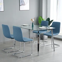 51.1" Dining Table Set with Clear Glass and Chrome Legs
