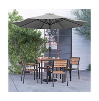 Hampstead Seven Piece Faux Teak Patio Dining Set Includes Table, Four Club Chairs, 9' Umbrella And Base