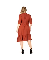 Women's Plus-size Ruched Sleeve Ruffle Hem Midi Dress