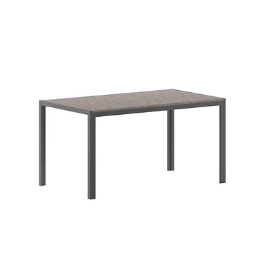 Fena 55" X 31.5" Outdoor Dining Table With Faux Teak Poly Slat Top And Metal Frame