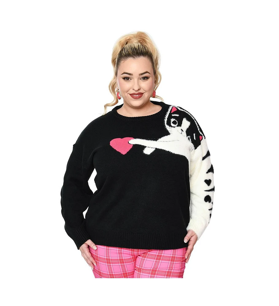 Plus Size Black & White Cat Long Sleeve Sweater