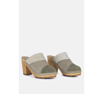Ochroma Vintage Patchwork Suede Mule Clogs Olive
