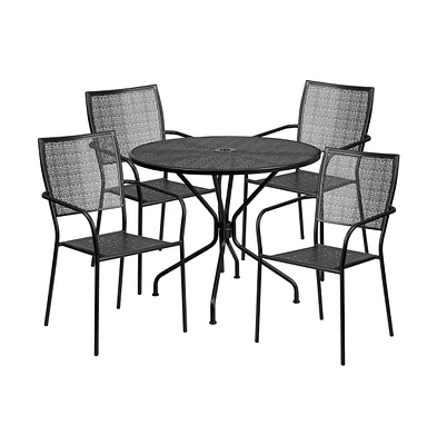 Commercial Grade 35.25" Round Metal Garden Patio Table Set