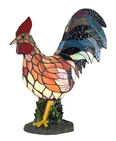 Dale Tiffany 17.5" Tall Morning Rooster Handmade Genuine Stained Glass Shade Accent Lamp - Multi