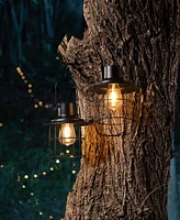 Glitzhome 9.75" H Set of 2 Industrial-Style Metal Wire Solar Powered Edison Bulb Outdoor Hanging Lantern