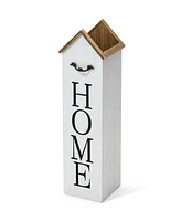 Glitzhome 30" H Solid Wood White House with 3D Roof Boxed " Home" Porch Sign