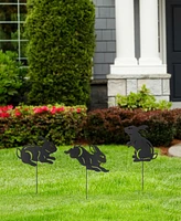 Glitzhome 18" H Multi-Functional 2-in-1 Set of 3 Metal Rabbit Silhouette Pick Wall Decor
