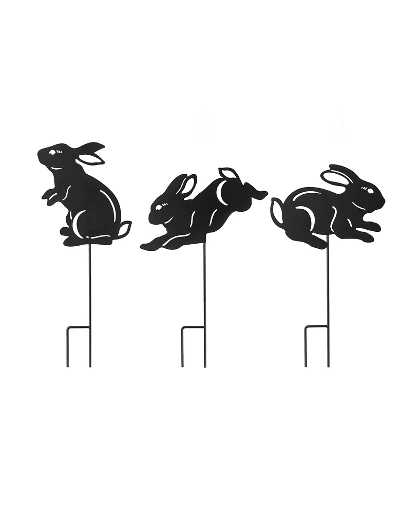 Glitzhome 18" H Multi-Functional 2-in-1 Set of 3 Metal Rabbit Silhouette Pick Wall Decor