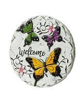 Glitzhome 9.75" D Set of 2 Cement Stepping Stones with Fluttering Butterflies and Dragonflies Pattern