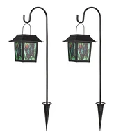 Glitzhome 30" H Set of 2 Solar Powered Butterfly Scene Pattern Garden Lamp or Pathway Light with Ground Stake