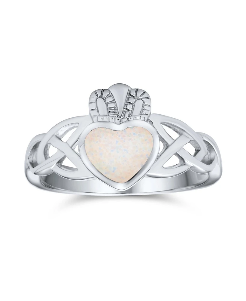 Bling Jewelry Bff Celtic Irish Friendship Couples Promise Created Synthetic Opal Claddagh Ring For Women Sterling Silver