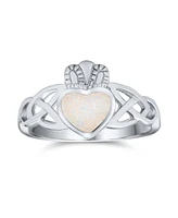 Bff Celtic Irish Friendship Couples Promise Created Opal Claddagh Ring For Women Girlfriend Teens .925 Sterling Silver October Birthstone