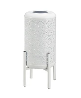 Glitzhome 14.25" H Set of 2 Metal Cutout Flower Pattern Solar Powered Led Outdoor Lantern with Stand