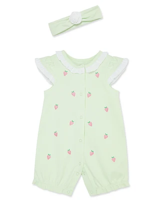 Little Me Baby Girls Strawberry Romper with Headband