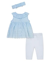 Little Me Baby Girls Chambray Eyelet Set with Headband