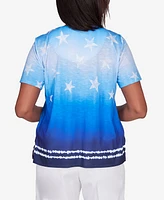 Alfred Dunner Women's All American Tie Dye Stars Short Sleeve Tops