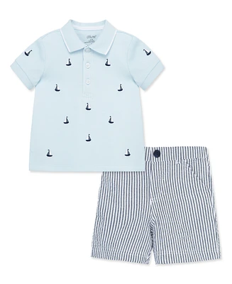 Little Me Baby Boys Sailboat Polo Shorts Set